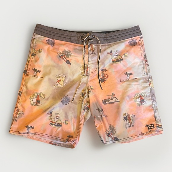 Y2K Billabong Swim Trunks Mens 32 July 4th Cookout Stars Stripes Board Shorts - Picture 1 of 5